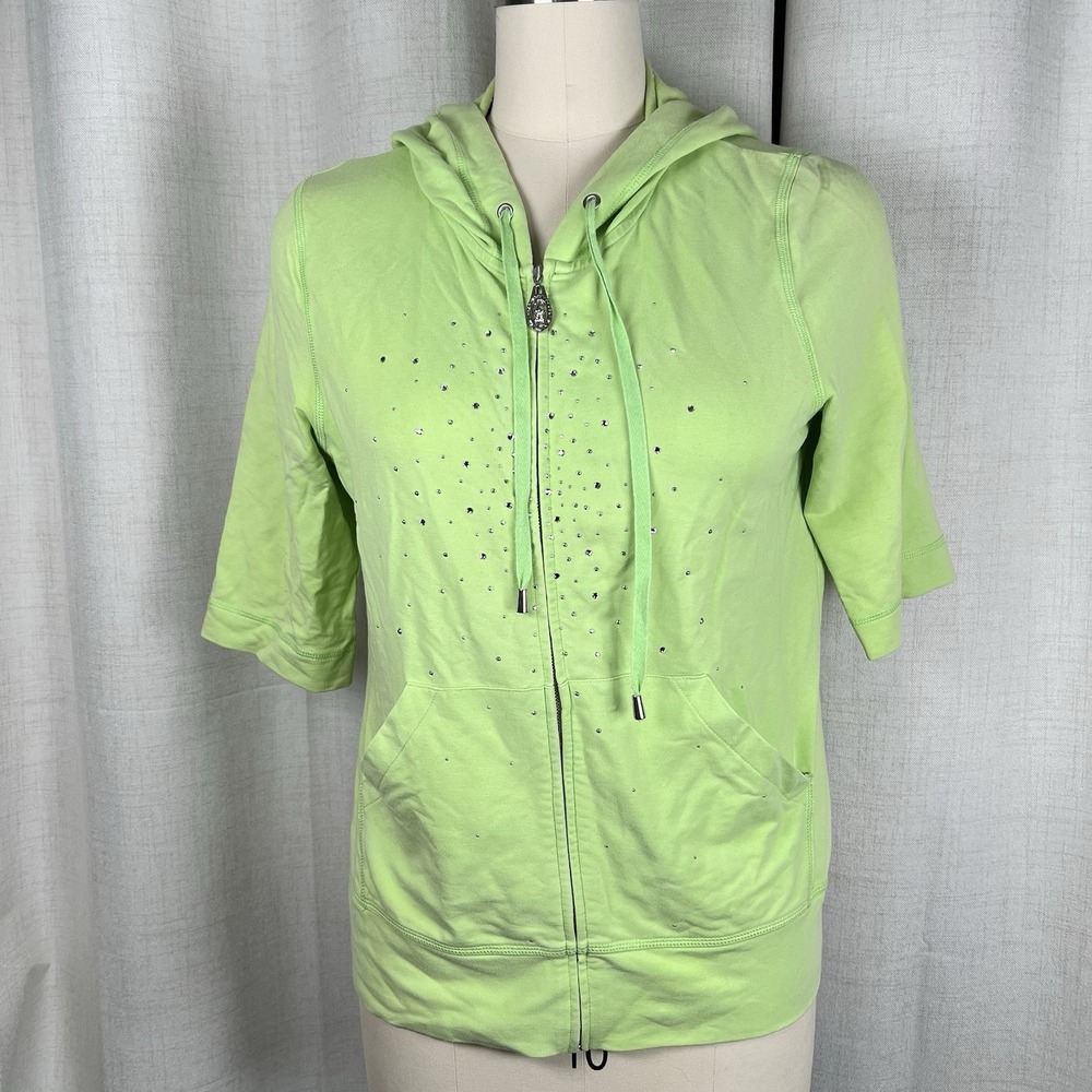 Christine Alexander Hoodie Lime Green Rhinestone‎ Full Zip Jacket Women's Medium
